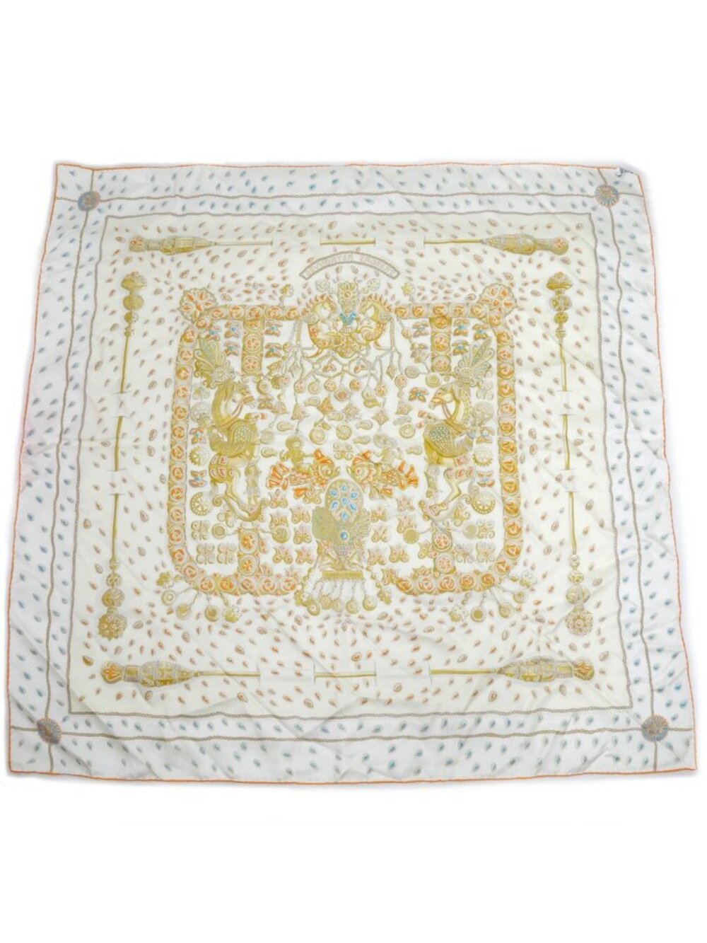 Hermes Carre 90 Tresors Retrouves Hidden Treasure with Card White Orange Scarf - Picture 2 of 10